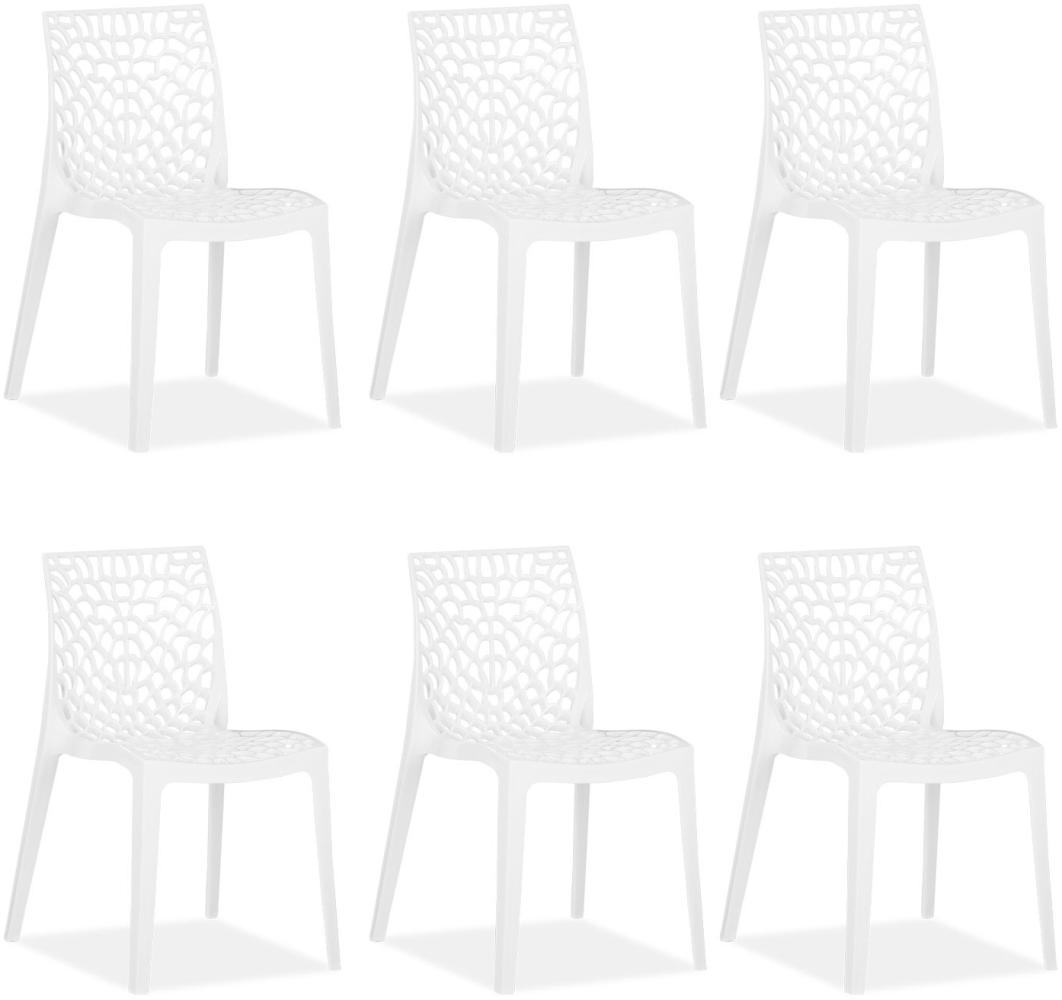Design Gartenstuhl 6er Set Weiß Stühle Kunststoff Stapelstühle Balkonstuhl Outdoor-Stuhl Terrassenstühle Bild 1