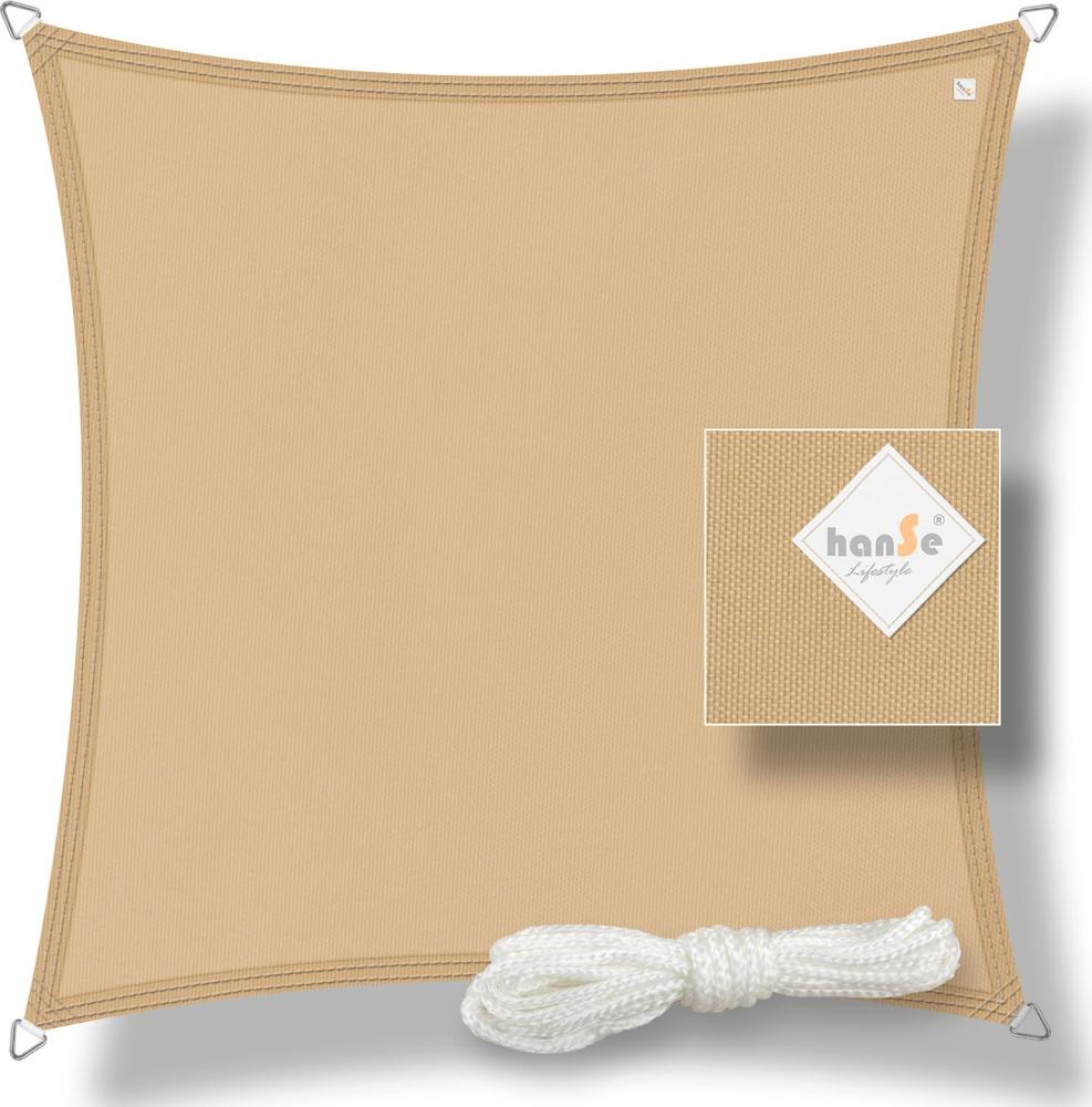 hanSe® Sonnensegel 100% Polyester PES Quadrat 4x4m Sand Sonnenschutz Marken-Sonnensegel wasserabweisend wetterbeständig Bild 1