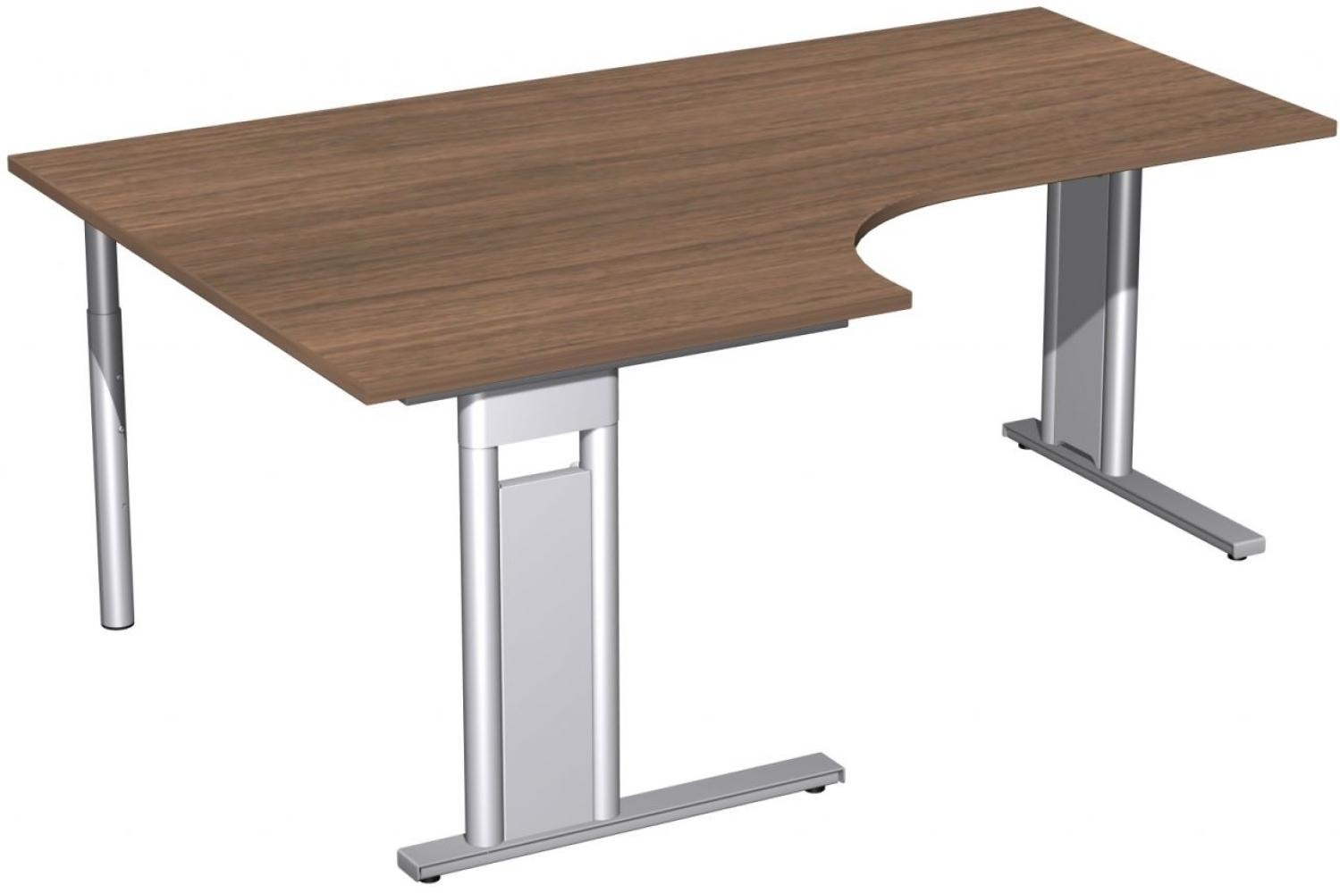 PC-Schreibtisch 'C Fuß Pro' links, feste Höhe 180x120x72cm, Nussbaum / Silber Bild 1