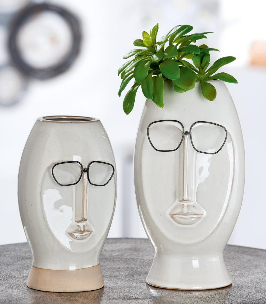 GILDE Vase, "Robert", Gesichtsmotiv, Porzellan, grau, , L. 12 cm, B. 12 cm, H. 23,5 cm 28652 Bild 1