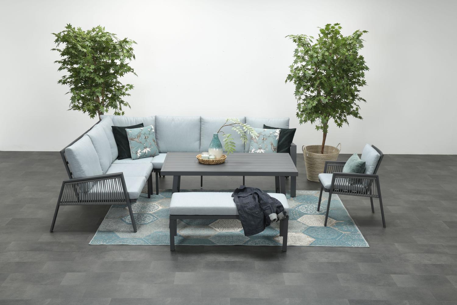 Garden Impressions Aluminium-Rope Lounge-Set "Yoshi" inkl. Ecksofa, Tisch, Sessel und Kissen, mint / grau,links Bild 1