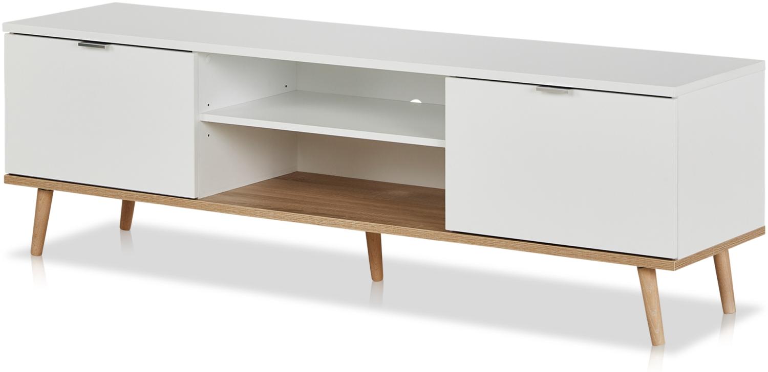 KHG TV-Lowboard 2-türig & 2 Fächer Scandi, TV-Bank aus Holzwerkstoff weiß foliert fürs Wohnzimmer, 35 kg belastbar, 160 x 50 x 40 cm (B/H/T) Bild 1