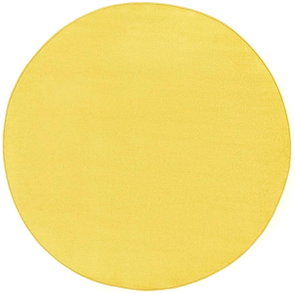 Runder Kurzflor Teppich Uni Fancy rund - gelb - 133 cm Durchmesser Bild 1