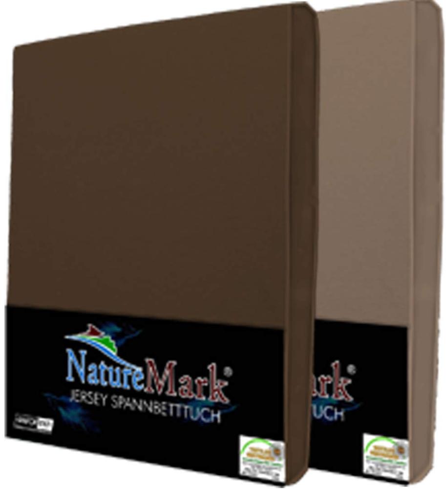 NatureMark 2er Pack Jersey Spannbettlaken, Spannbetttuch 100% Baumwolle in vielen Größen und Farben MARKENQUALITÄT ÖKOTEX Standard 100 | 140 x 200 cm - 160 x 200 cm - Sand/Schoko Bild 1
