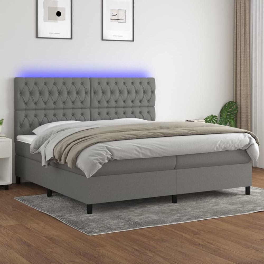 Boxspringbett mit Matratze & LED Stoff Dunkelgrau 200 x 200 cm, Härtegrad: H2 [3135142] Bild 1