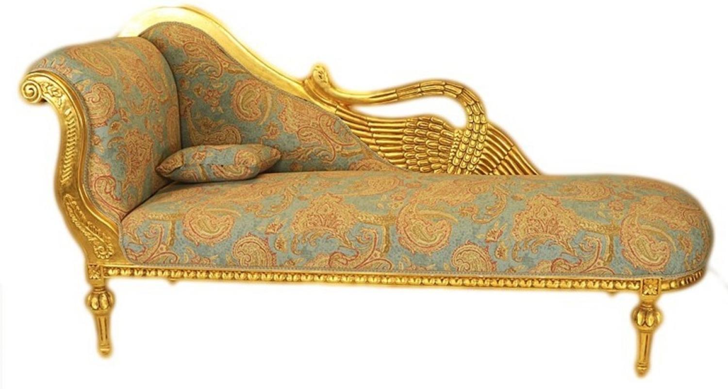 Casa Padrino Barock Luxus Chaiselongue Antik Gold-Türkis-Rot Muster / Gold - Golden Wings - Luxus Qualität Bild 1