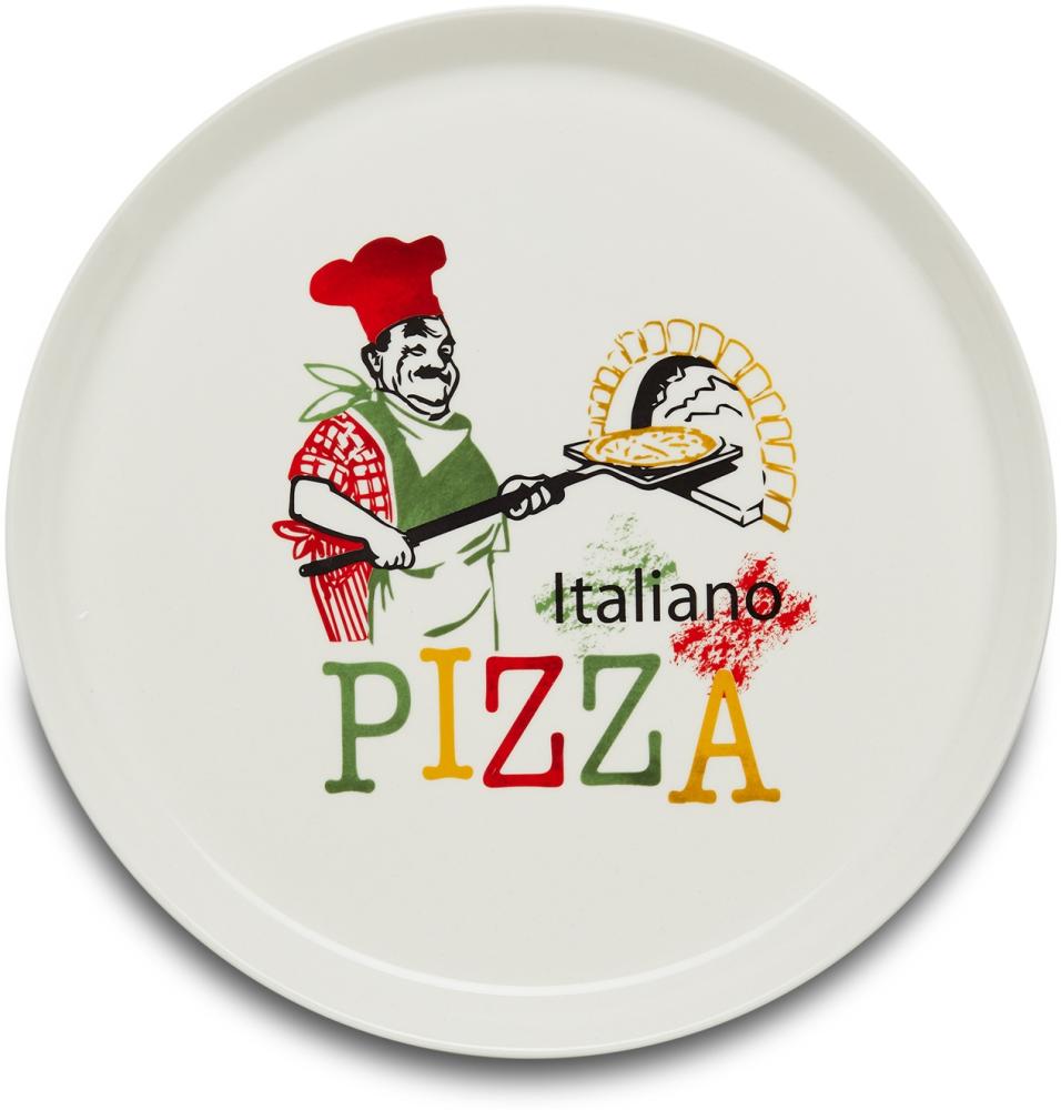 KHG Pizzateller, extra groß mit 30cm Durchmesser in Chefkoch Print, perfekt für Gastro und Zuhause, hochwertiges Porzellan, Spühmaschinengeeignet & perfekt Stapelbar im zeitlosem Design Bild 1