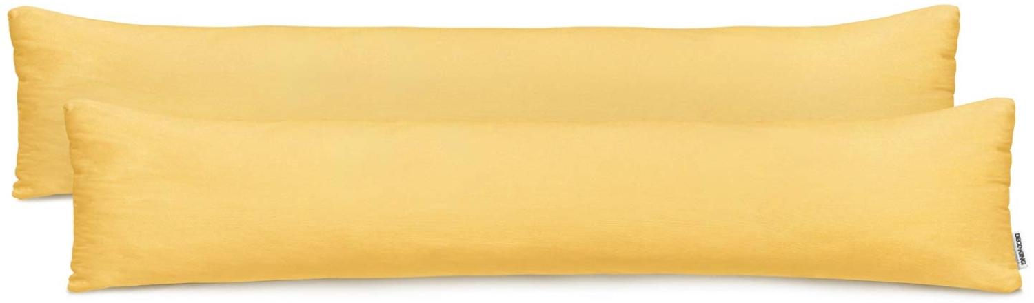 DecoKing 2 Kissenbezüge 20x145 cm Jersey Baumwolle Reißverschluss gelb Amber Bild 1