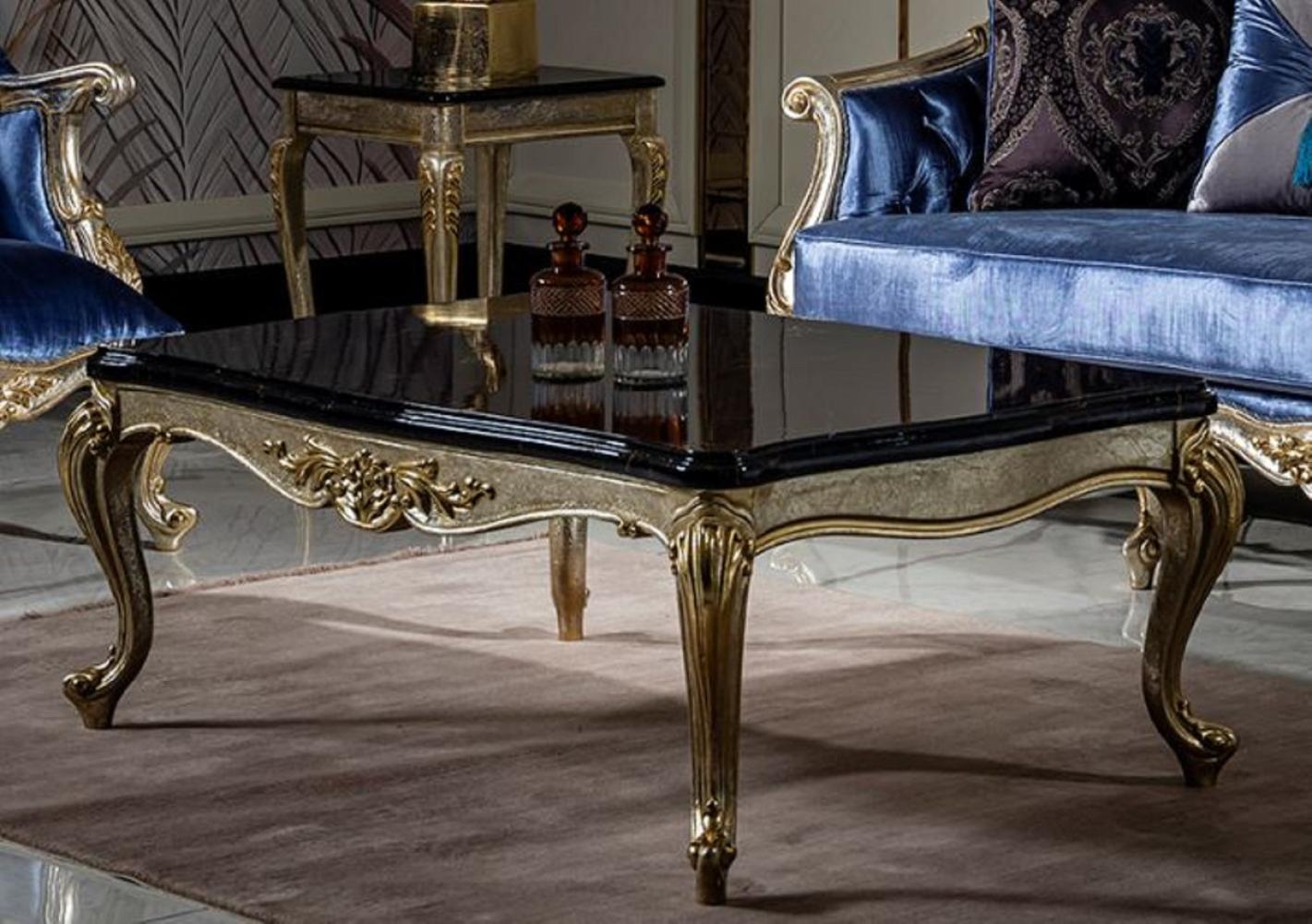 Casa Padrino Luxus Barock Couchtisch Schwarz / Silber / Gold - Handgefertigter Massivholz Wohnzimmertisch - Wohnzimmer Möbel im Barockstil Bild 1