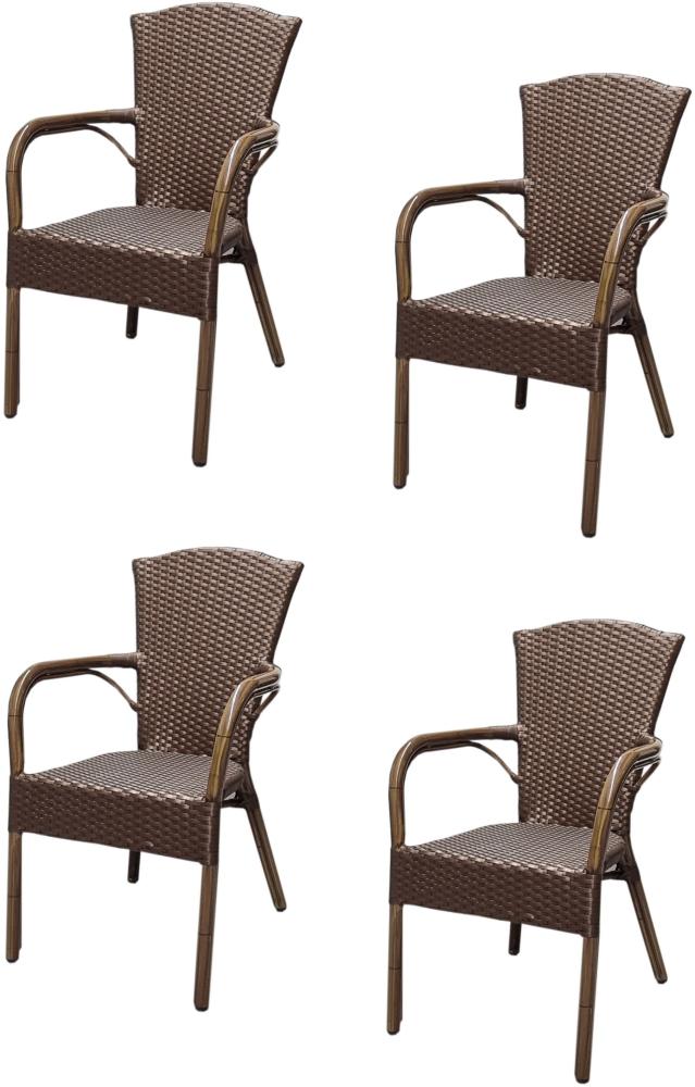 4x KONWAY® COLOMBO Stapelsessel Mokka Premium Polyrattan Garten Sessel Stuhl Set Bild 1
