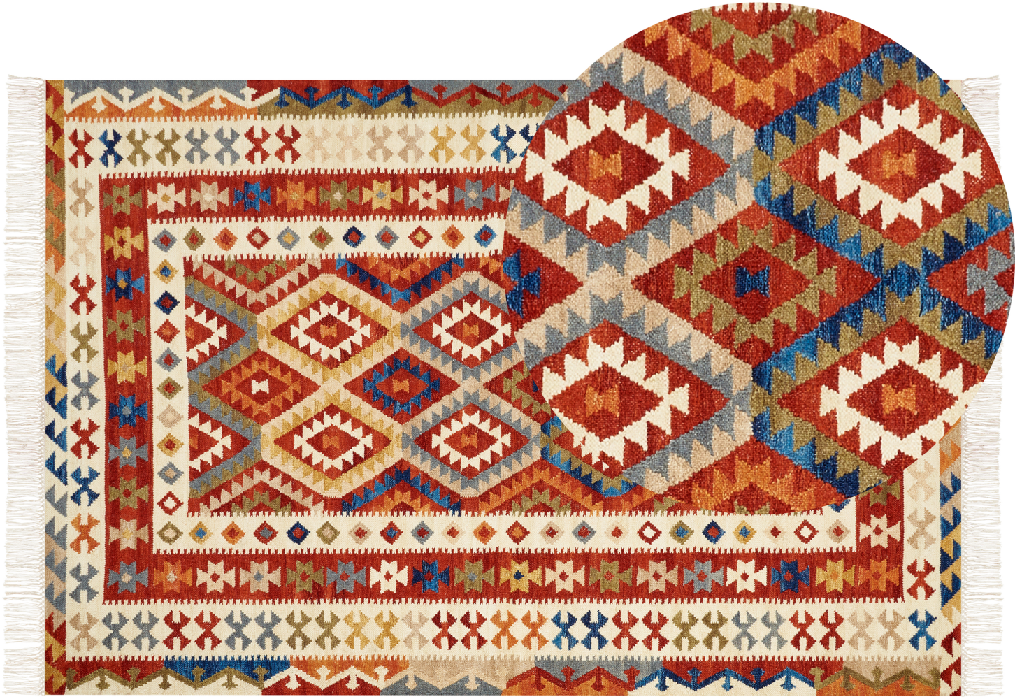 Kelim Teppich Wolle mehrfarbig 200 x 300 cm geometrisches Muster Kurzflor OSHAKAN Bild 1