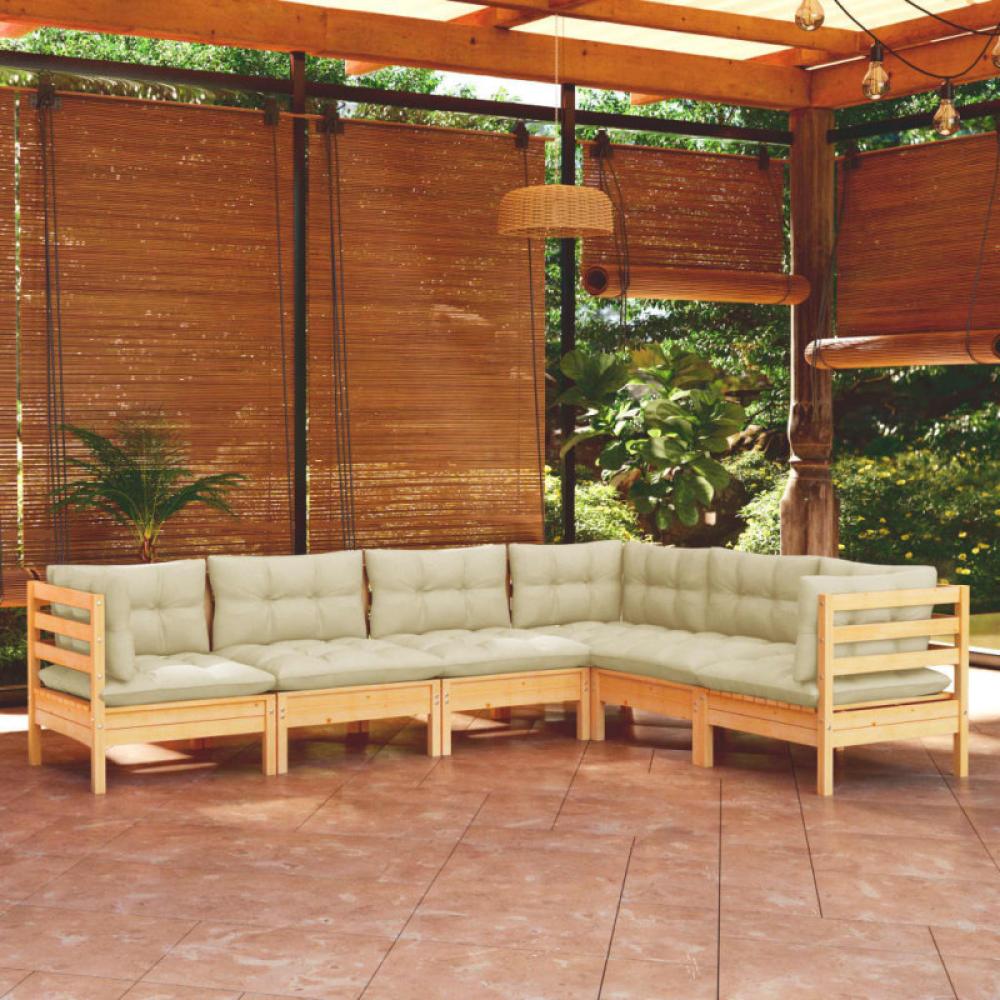 6-tlg. Garten-Lounge-Set Marlies mit Creme Kissen Massivholz Kiefer Bild 1
