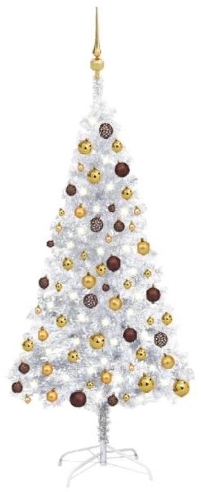 vidaXL Künstlicher Weihnachtsbaum mit LEDs & Kugeln Silbern 150cm PET, Mit Beleuchtung [3077523] Bild 1