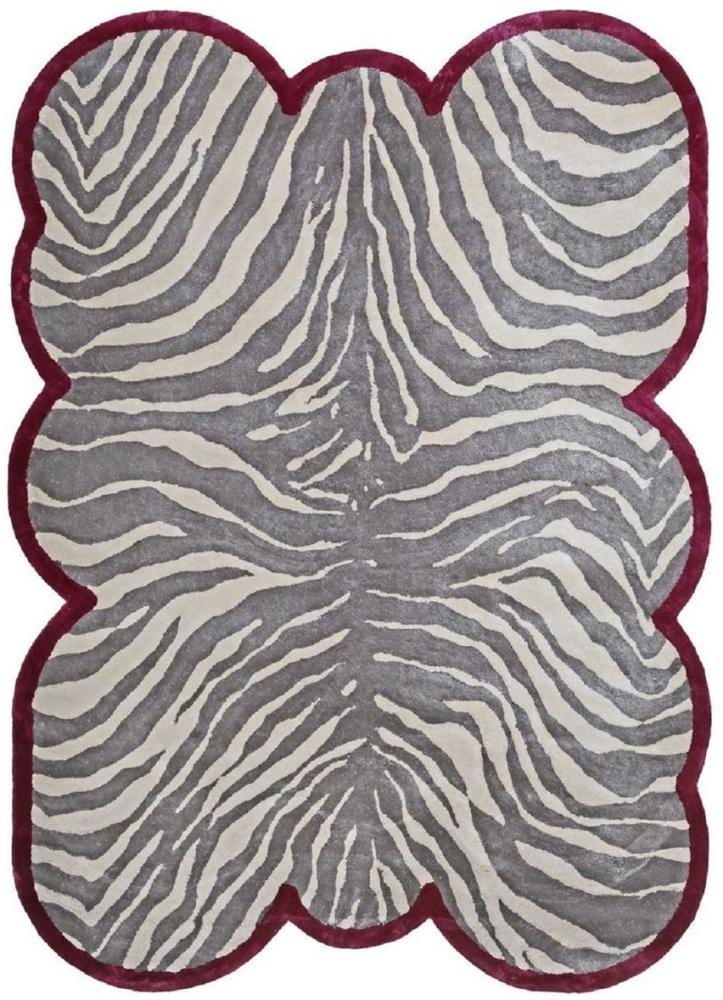 Casa Padrino Luxus Viskose Teppich mit Zebra Design Grau / Creme / Rot 160 x 230 cm - Wohnzimmer Teppich - Moderner Schlafzimmer Teppich - Luxus Interior - Luxus Qualität Bild 1
