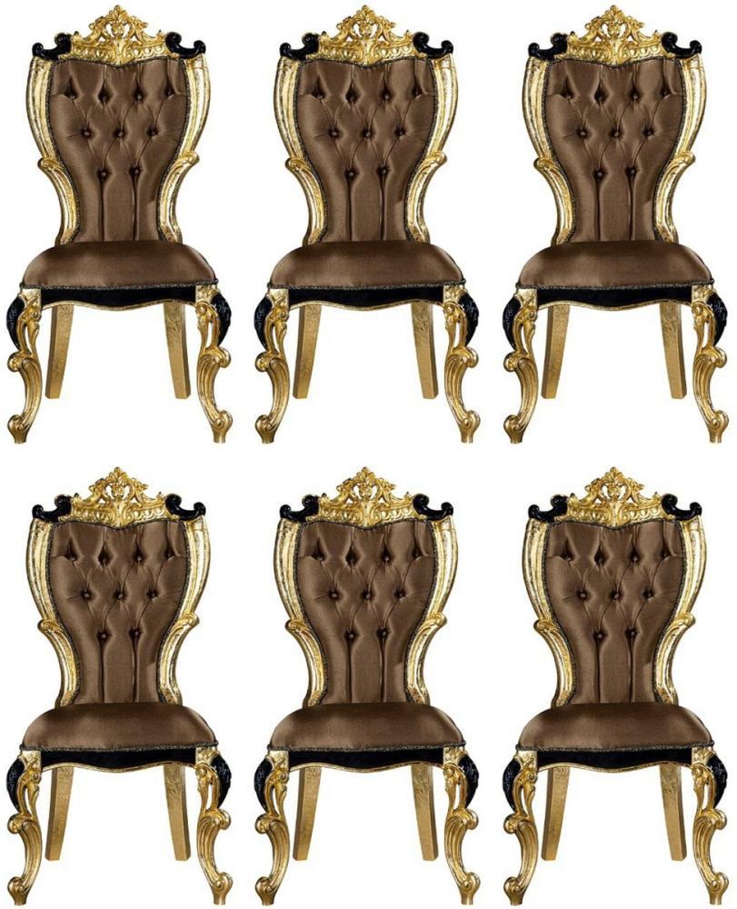 Casa Padrino Luxus Barock Esszimmer Stuhl Set Braun / Schwarz / Gold 60 x 65 x H. 120 cm - Küchen Stühle 6er Set im Barockstil - Barock Esszimmer Möbel Bild 1