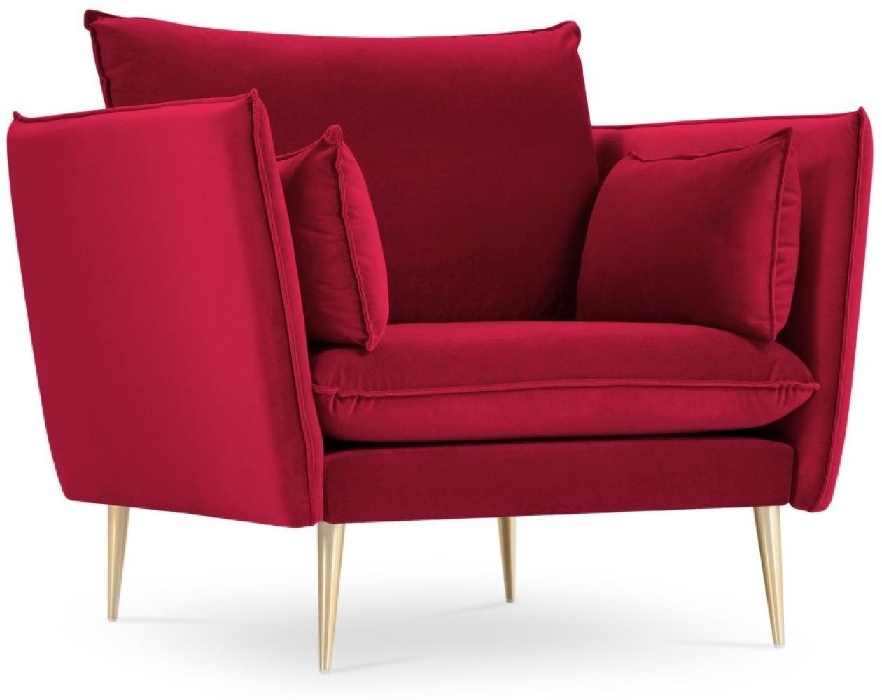 Micadoni Samtstoff Sessel Agate | Bezug Red | Beinfarbe Gold Metal Bild 1