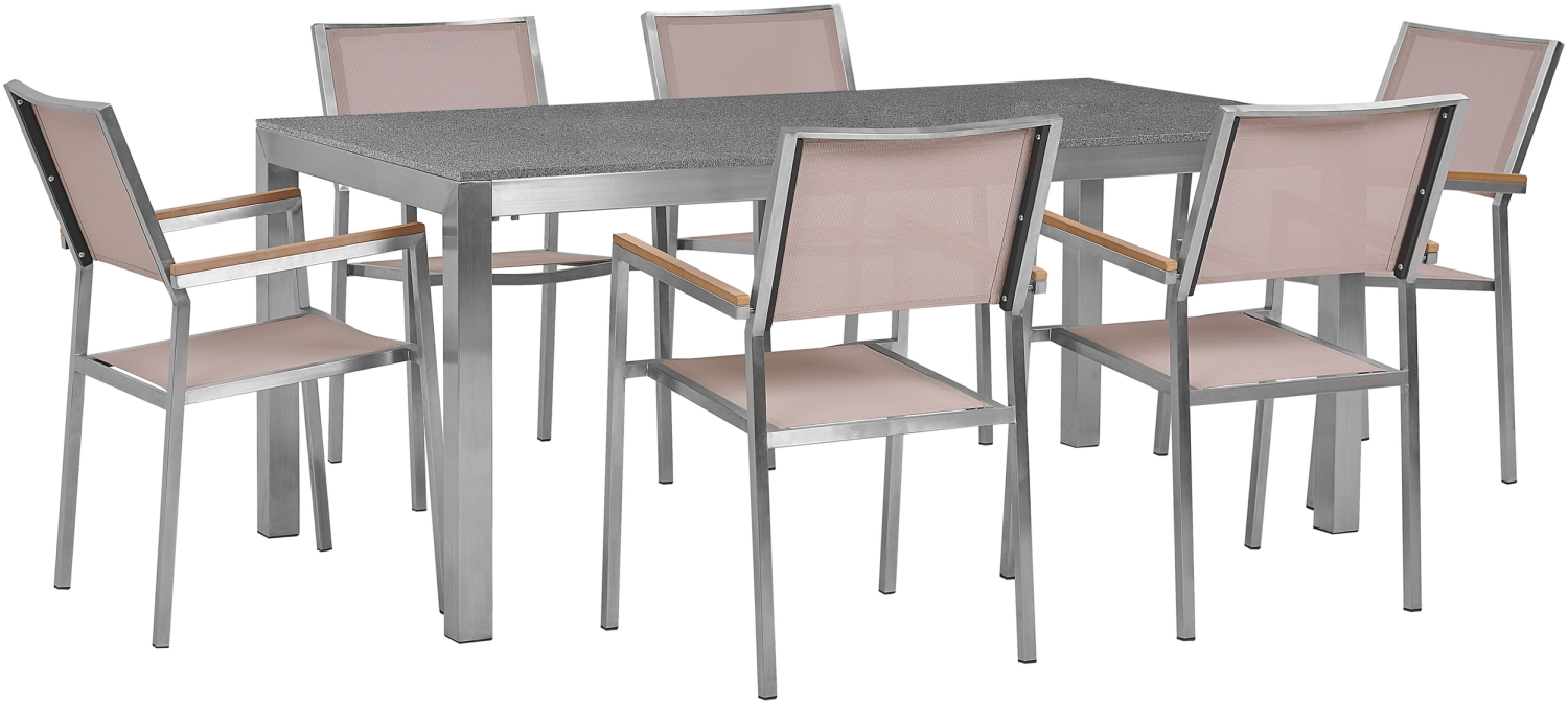 Gartenmöbel Set Granit grau poliert 180 x 90 cm 6-Sitzer Stühle Textilbespannung beige GROSSETO Bild 1