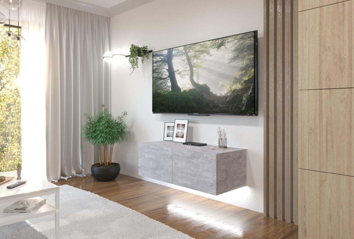 Domando Lowboard Imperia 100 Modern für Wohnzimmer Breite 100cm, variabel hängbar, Push-to-open-System in Beton Bild 1
