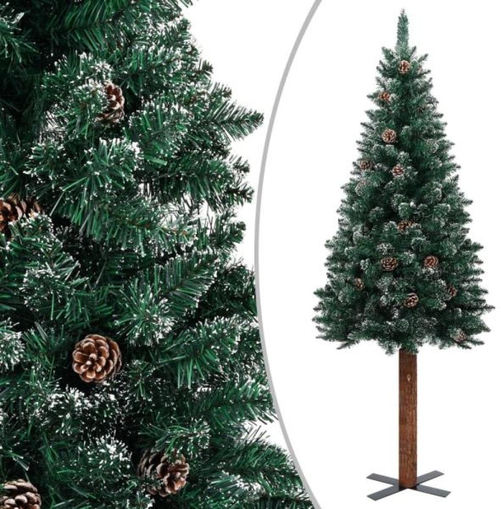 vidaXL Schlanker Weihnachtsbaum mit Echtholz und Schnee Grün 210 cm Bild 1