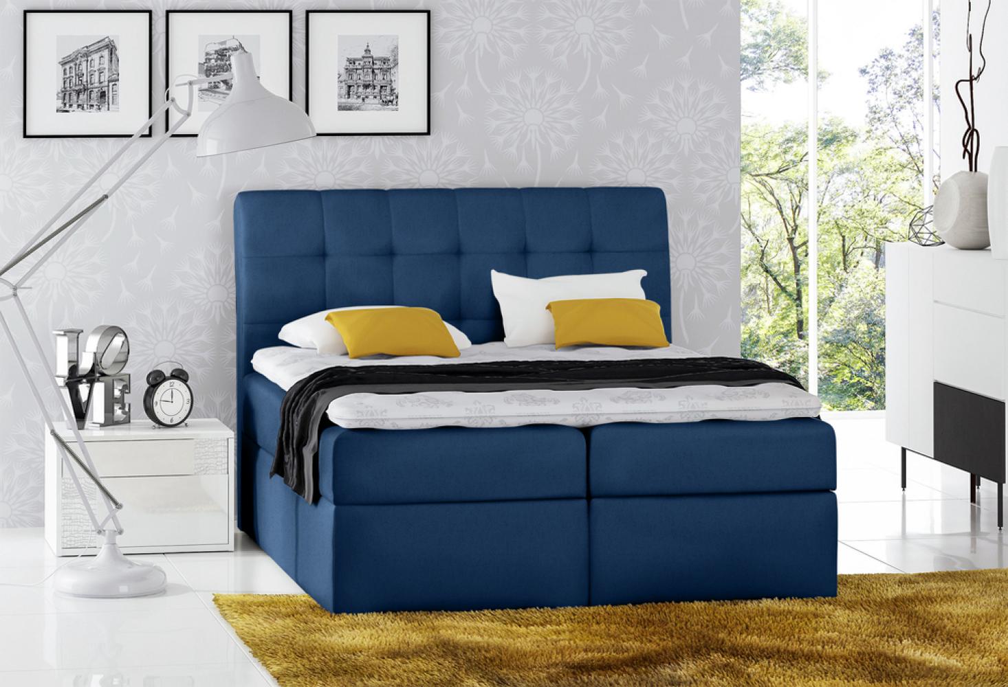 Stylefy 'Bagira' Boxspringbett Velours Dunkelblau 120 x 200 cm Bild 1