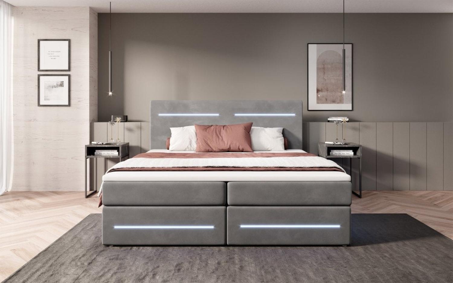 Boxspringbett Lara mit Stauraum und LED (Samt) 200x200 Grau H3 Bild 1