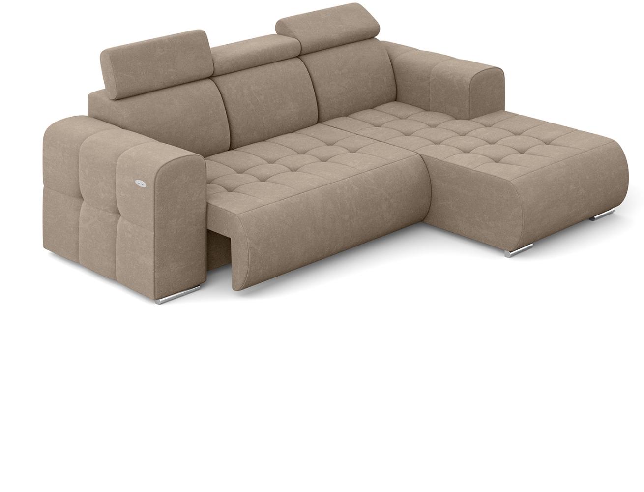 MEBLINI Elektrische Schlafcouch - Ecksofa mit Schlaffunktion - Sofa mit Relaxfunktion und Kopfstützen - Couch L-Form - Eckcouch - Wohnlandschaft - MADELINE - 266x200x93cm Rechts - Braun Samt Bild 1