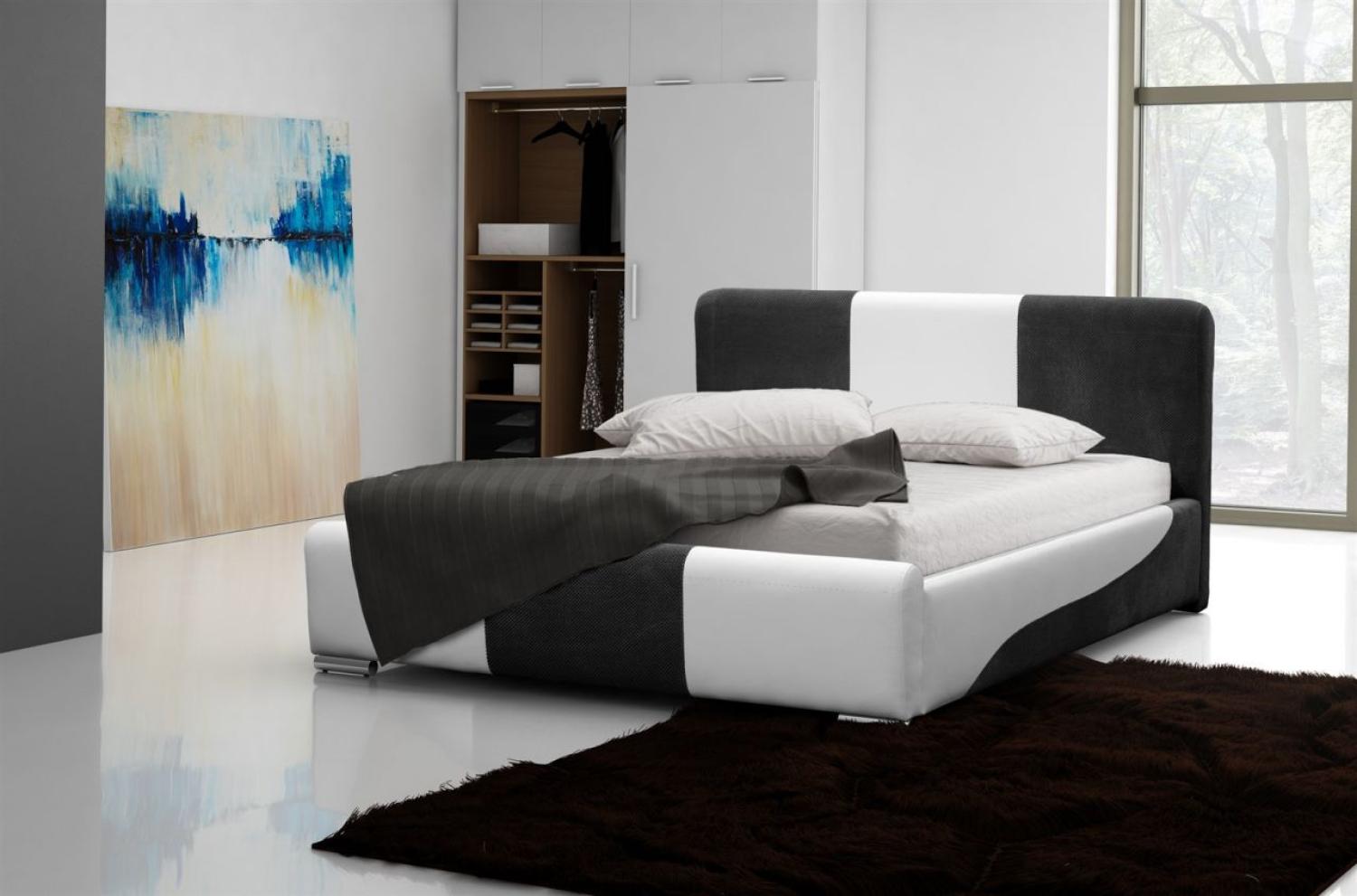 Polsterbett Bett Doppelbett PASCAL Weiß- Schwarz 180x200cm Bild 1