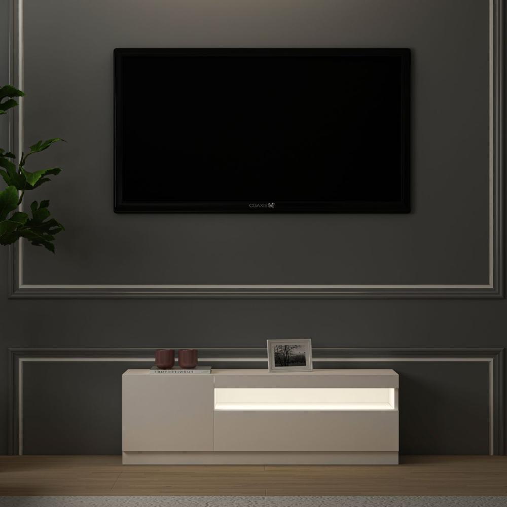 TV Lowboard Weiß mit LED-Leuchten Hochglanz Links 2/2 9482 Bild 1