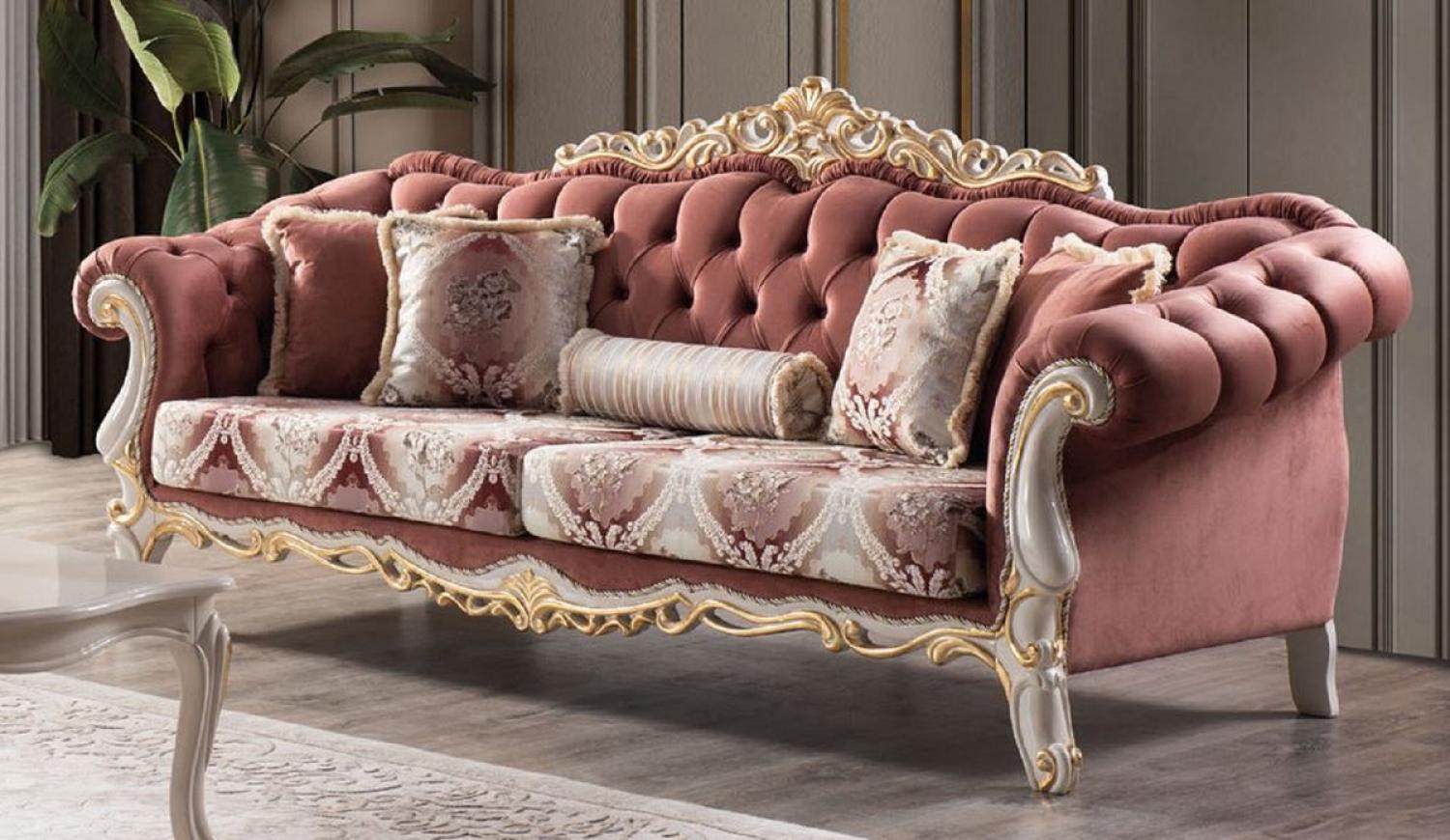 Casa Padrino Luxus Barock Sofa Rot / Weiß / Gold - Prunkvolles Wohnzimmer Sofa mit elegantem Muster und dekorativen Kissen Bild 1