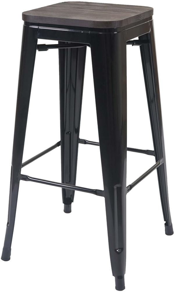 Barhocker HWC-A73 inkl. Holz-Sitzfläche, Barstuhl Tresenhocker, Metall Industriedesign stapelbar ~ schwarz Bild 1