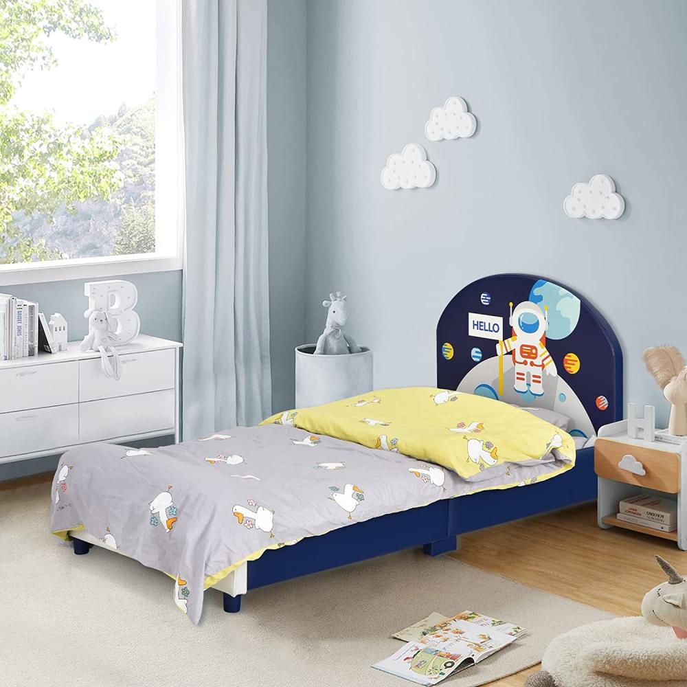 COSTWAY 140 x 70cm Kinderbett mit weichem Kopfteil & Fußteil, Lattenrost Babybett, Einzelbett für Jungs und Mädchen von 3 bis 5 Jahren (Astronauten) Bild 1