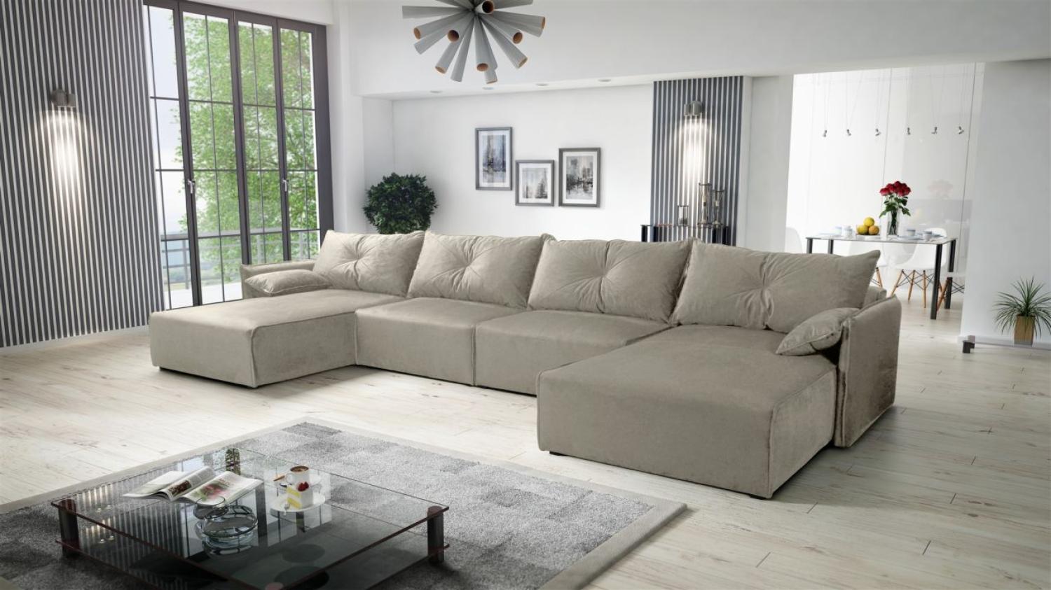 Wohnlandschaft U-Form mit Schlaffunktion HUNTER in Stoff Royal Graubeige Bild 1