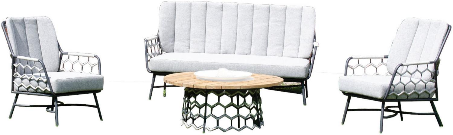 Sonnenpartner 4-teilige Lounge-Sitzgruppe Yale mit Tisch Aluminium mit Teakholz/Polyrope silbergrau Bild 1
