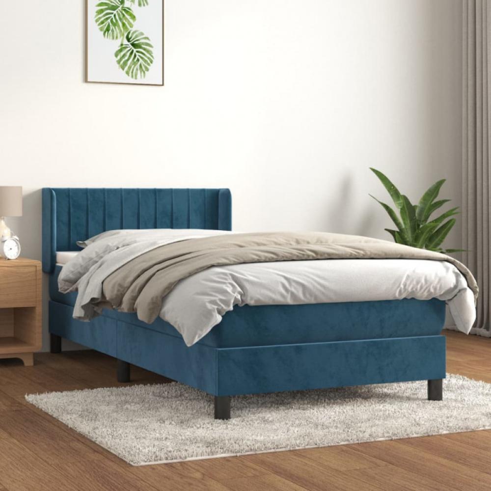 Boxspringbett mit Matratze Dunkelblau 90x190 cm Samt (Farbe: Blau) Bild 1