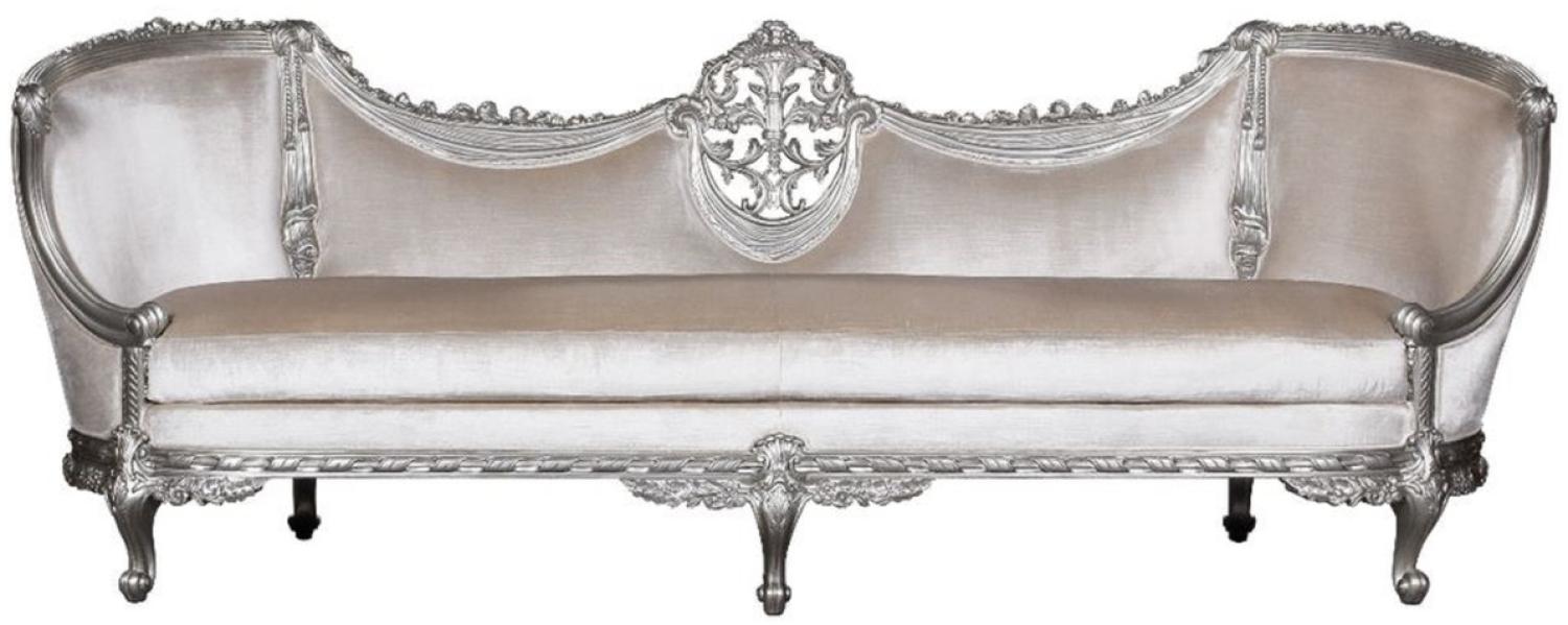 Casa Padrino Luxus Barock Sofa Weiß / Silber - Edles Handgefertigtes Wohnzimmer Sofa im Barockstil Bild 1