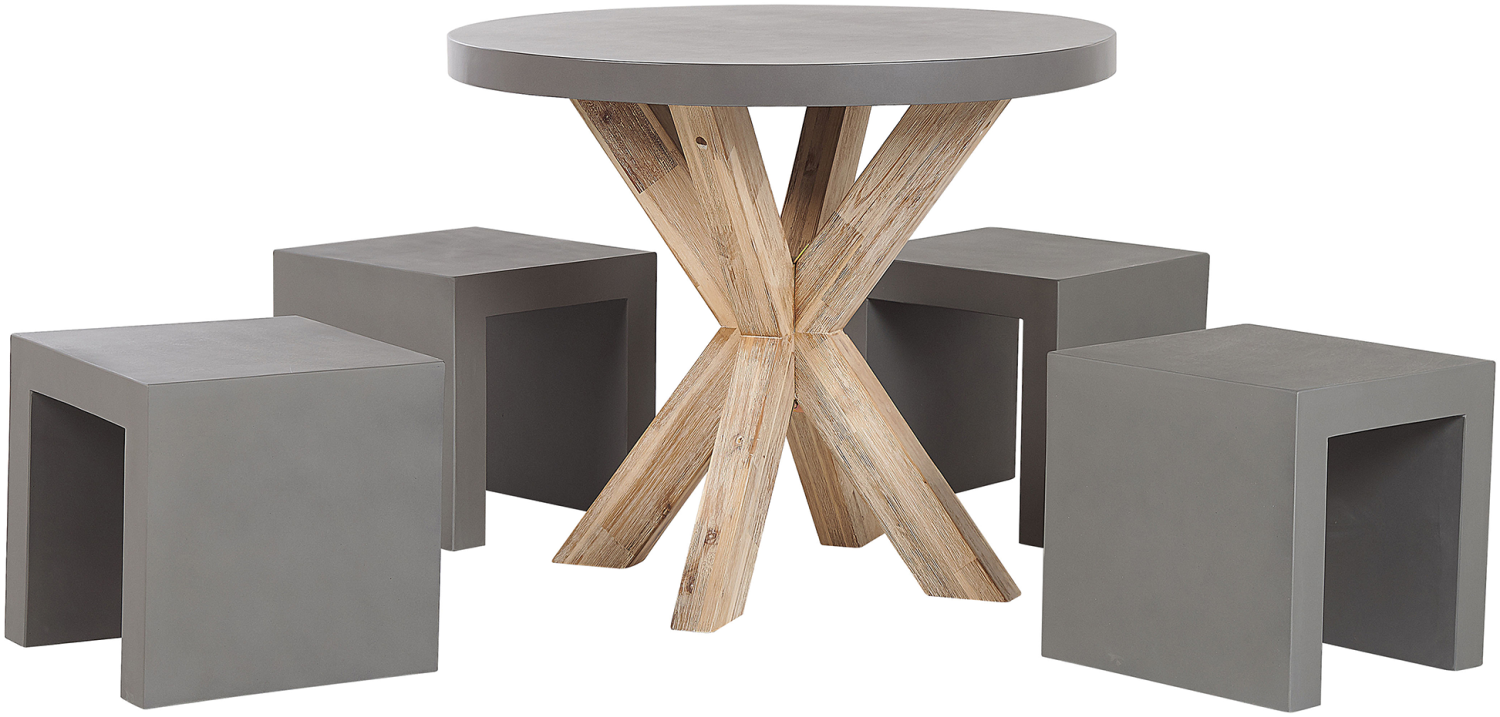 Gartenmöbel Set Faserzement grau 4-Sitzer Tisch ⌀ 90 cm OLBIA TARANTO Bild 1