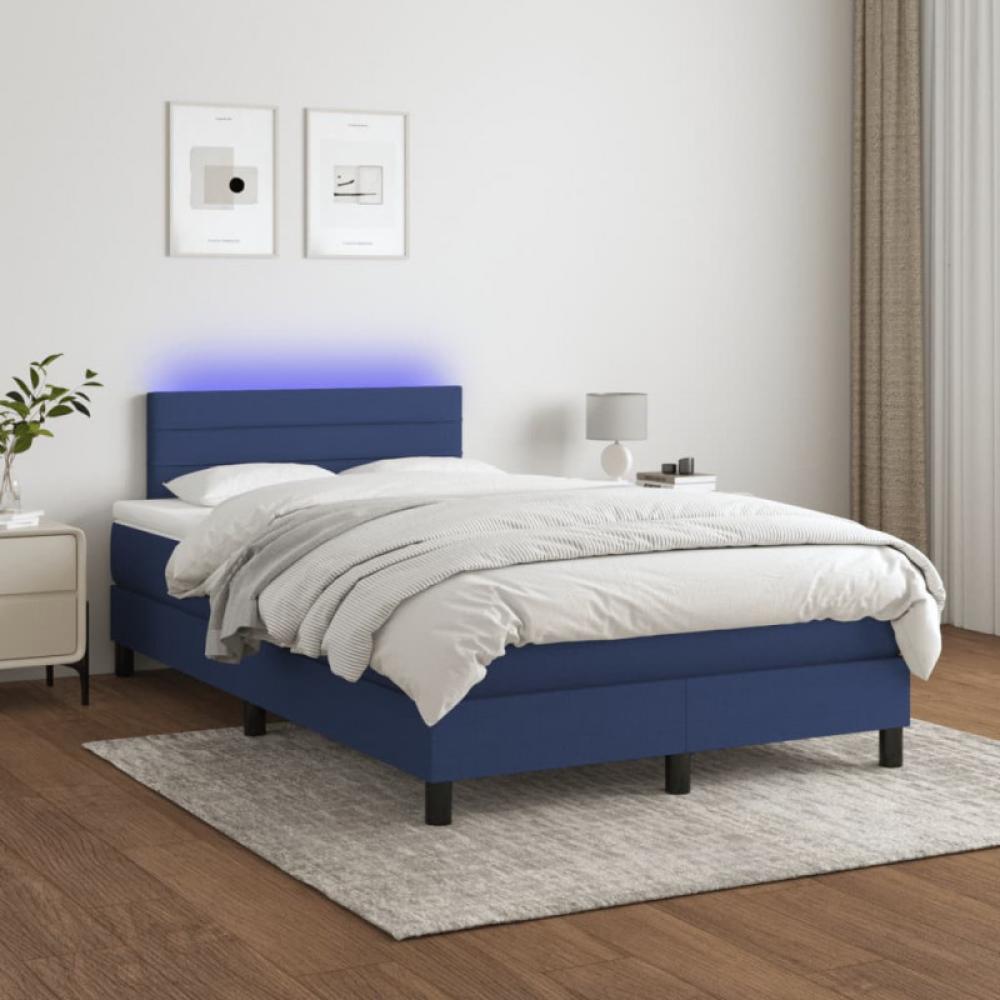 vidaXL Polsterbett mit Matratze und LED-Beleuchtung Blau 120 x 200 cm Bild 1