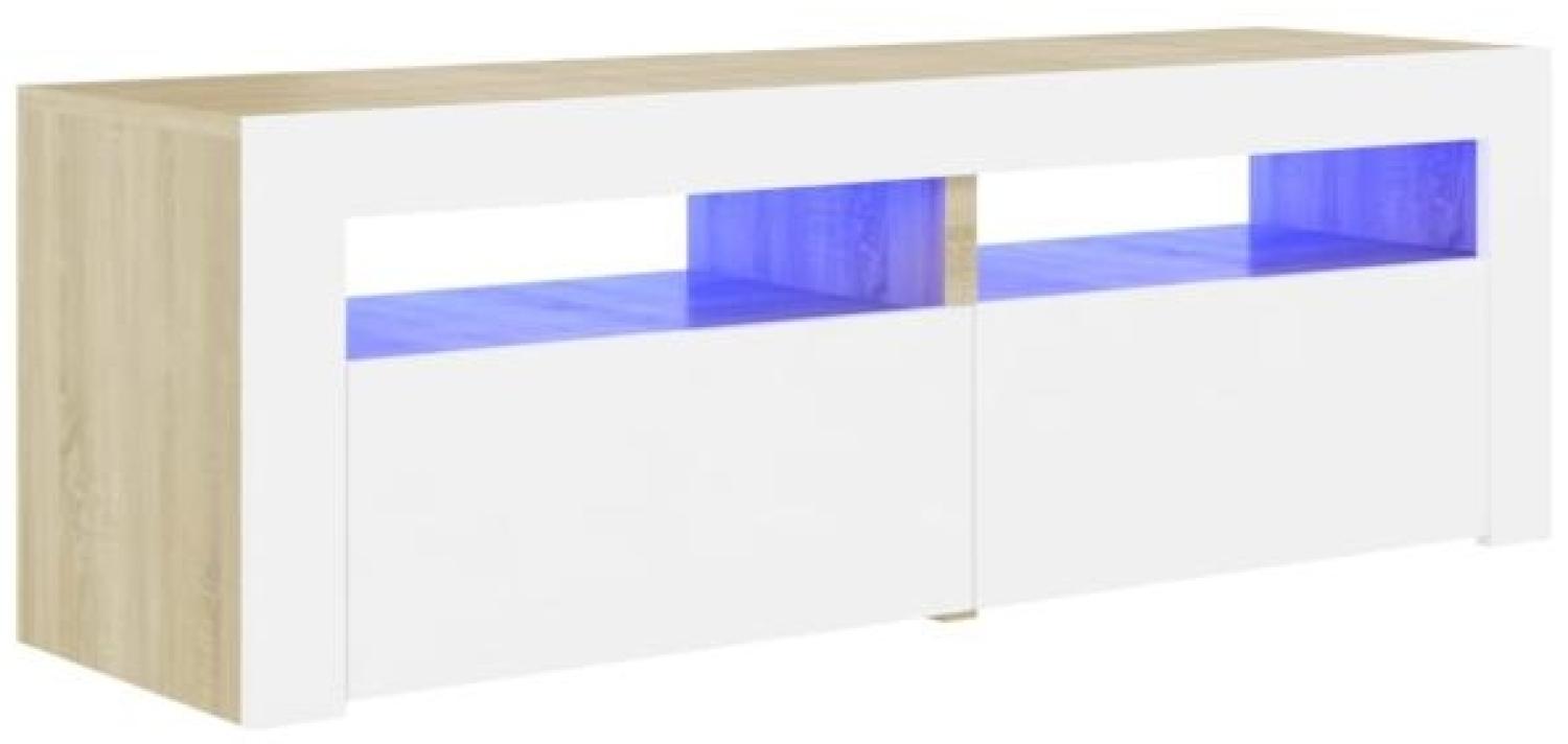 vidaXL TV-Schrank mit LED-Leuchten Weiß Sonoma-Eiche 120x35x40 cm, Mit Beleuchtung [804360] Bild 1