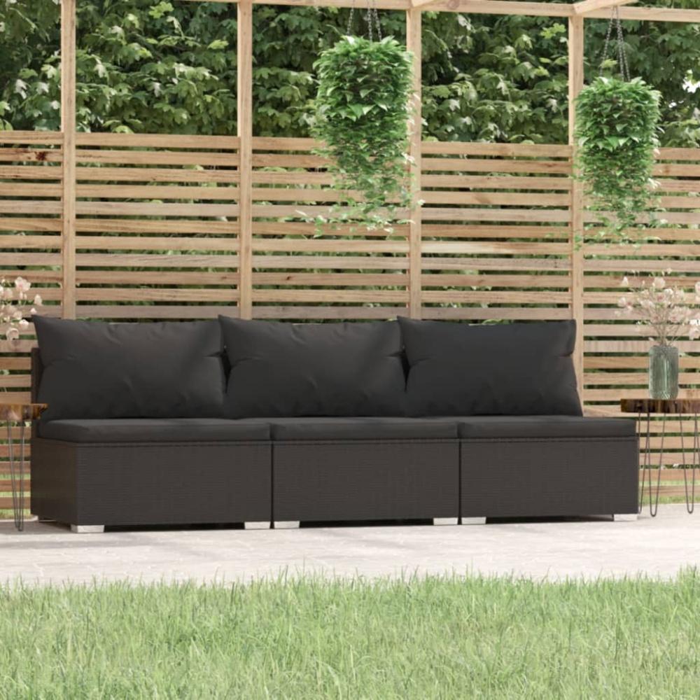 vidaXL 3-Sitzer-Sofa mit Kissen Schwarz Poly Rattan Bild 1