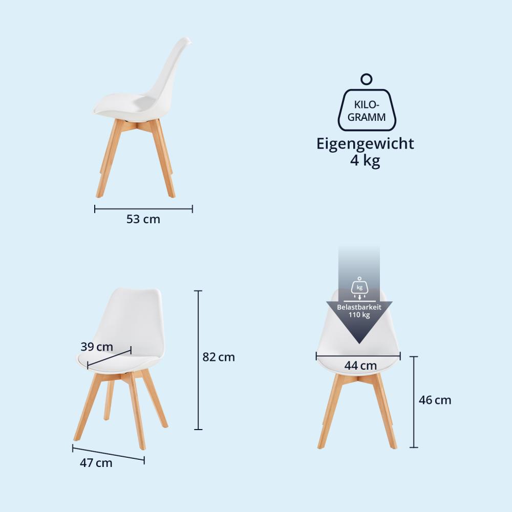 Esszimmerstühle Scandi Stil - Stuhlbeine aus Massivholz Buche - Kunststoff-Sitzschale mit Sitzpolster aus Kunstleder 1 Stuhl Weiß Bild 1