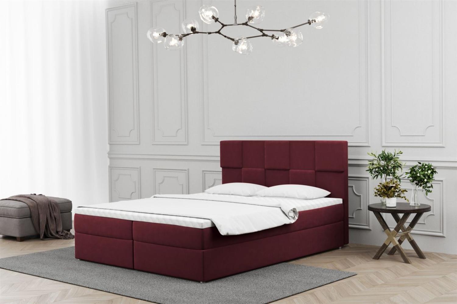 Boxspringbett Schlafzimmerbett JOLIE 200x200cm in Stoff Matt Velvet Weinrot Bild 1