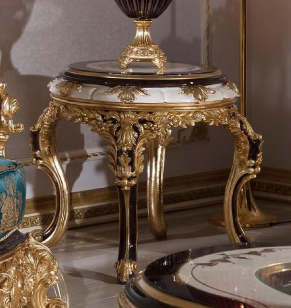 Casa Padrino Luxus Barock Beistelltisch Weiß / Braun / Gold - Prunkvoller Massivholz Tisch im Barockstil - Barock Wohnzimmer Möbel - Edel & Prunkvoll Bild 1