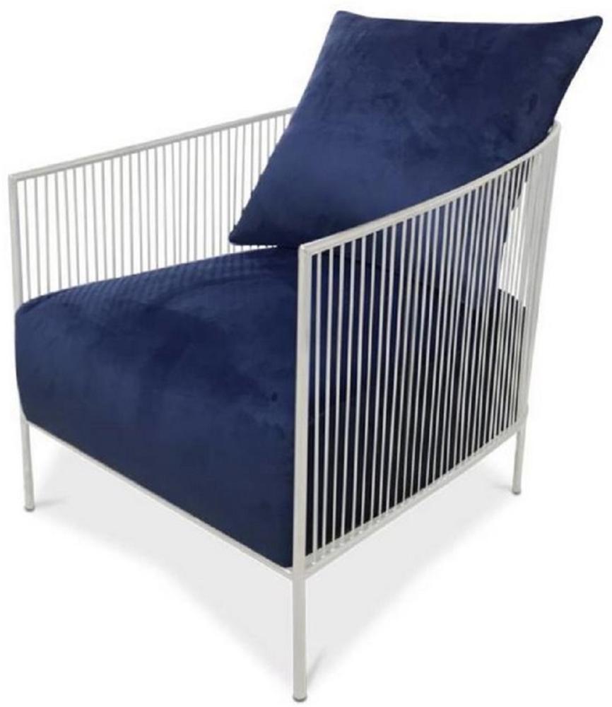 Casa Padrino Luxus Sessel Blau / Silber 69 x 78 x H. 88 cm - Edelstahl Sessel mit edlem Samtstoff - Designermöbel Bild 1