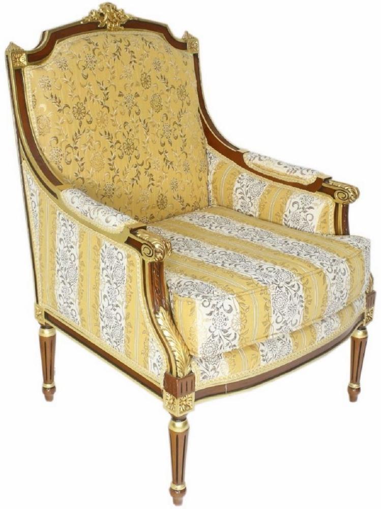 Casa Padrino Barock Lounge Thron Sessel mit elegantem Muster Gold / Weiß / Braun 70 x 70 x H. 100 cm - Barock Möbel Bild 1