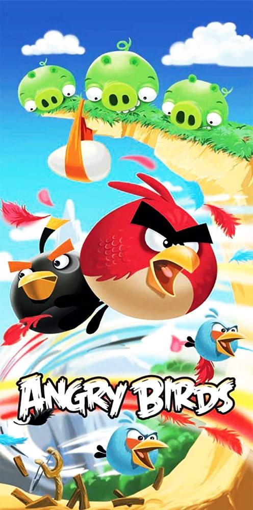 Angry Birds Badetuch Cliffhanger 75cm x 150cm 100% Baumwolle Velours-Qualität Strandlaken Strandtuch Handtuch Badelaken Saunatuch Jim, Jake & Jay Terence Stella Bomb Adler Pig Pass. zur Bettwäsche Bild 1