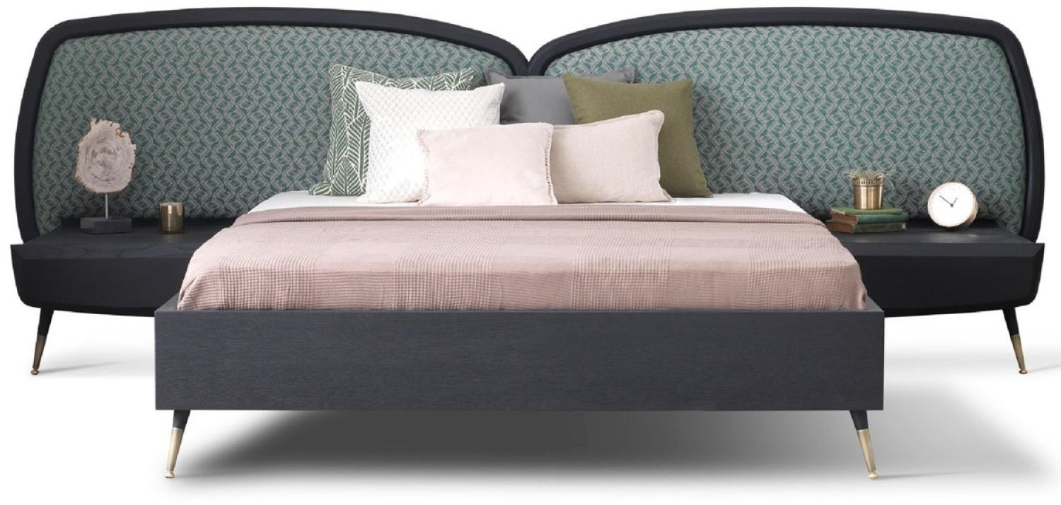 Casa Padrino Luxus Schlafzimmer Set Grün / Schwarz / Antik Messing - 1 Doppelbett mit Kopfteil & 2 Nachtkommoden - Luxus Schlafzimmer Möbel - Luxus Schlafzimmer Einrichtung Bild 1