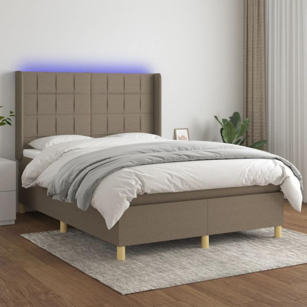 Boxspringbett mit Matratze & LED Taupe 140x190 cm Stoff (Farbe: Taupe) Bild 1