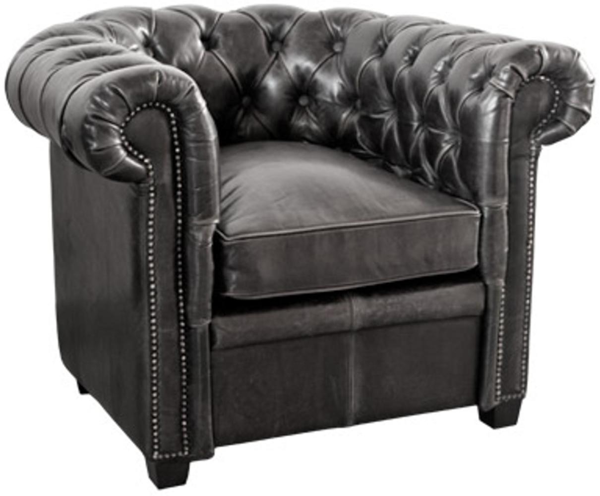Casa Padrino Chesterfield Echtleder Sessel Schwarz aus Massivholz - Luxus Wohnzimmermöbel Bild 1