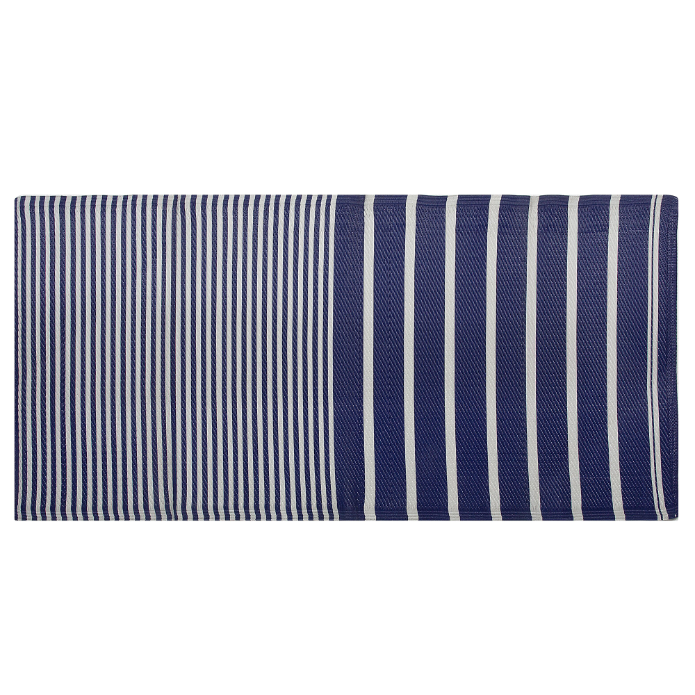 Outdoor Teppich marineblau 90 x 180 cm Streifenmuster Kurzflor HALDIA Bild 1