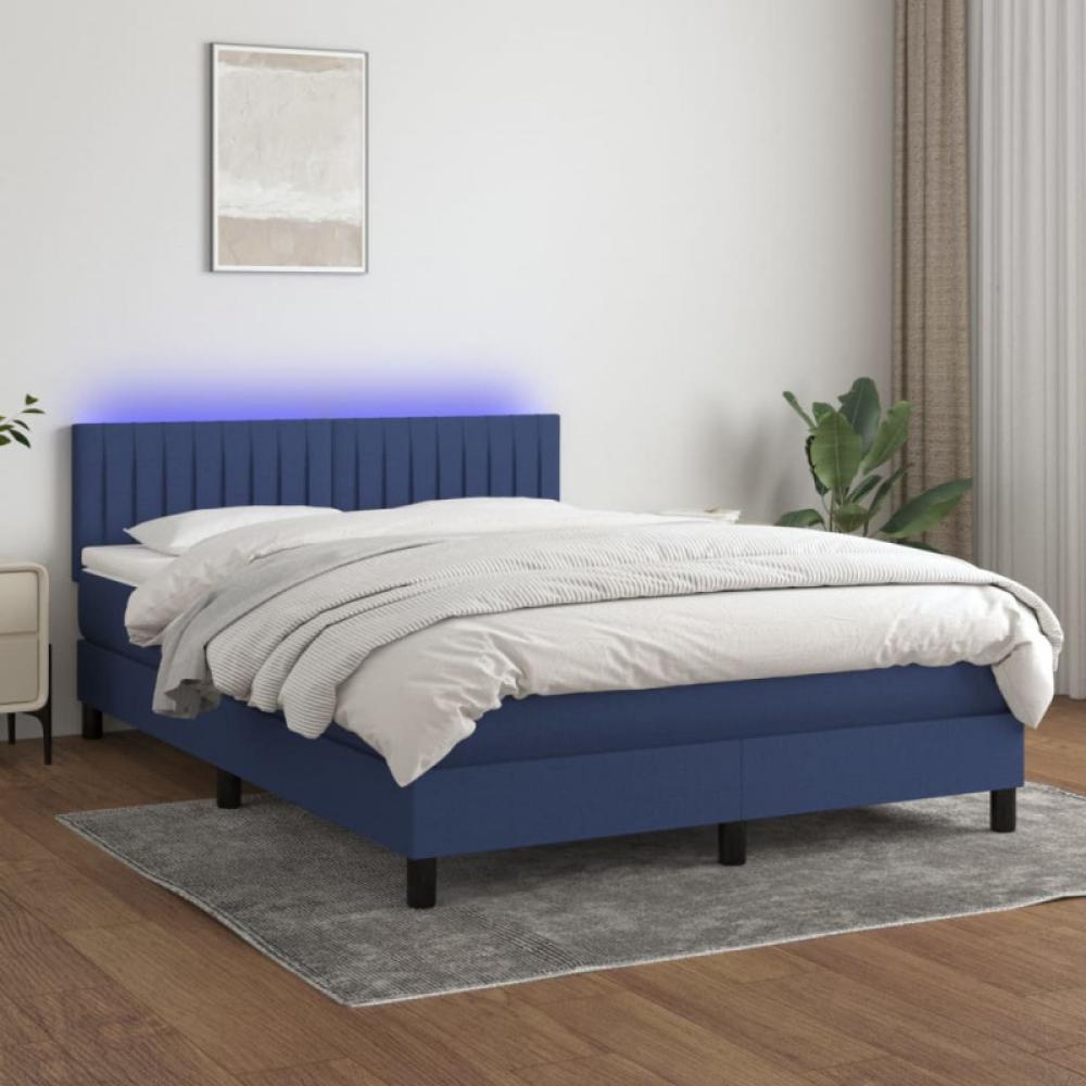 Polsterbett mit Matratze & LED Stoff Blau 140 x 200 cm Bild 1
